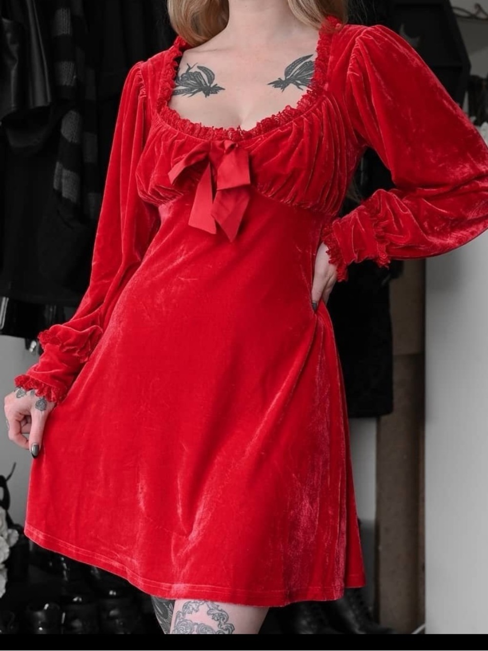 Killstar Witchful Thinking Red Velvet Dress Size M Lace Gothic Scarlet - Picture 3 of 11